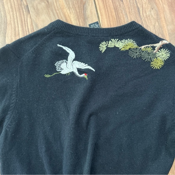 Lucky Brand Crane Embroidery Cottagecore Cardigan Lambswool Blend Soft Knit Sz S - Picture 10 of 12